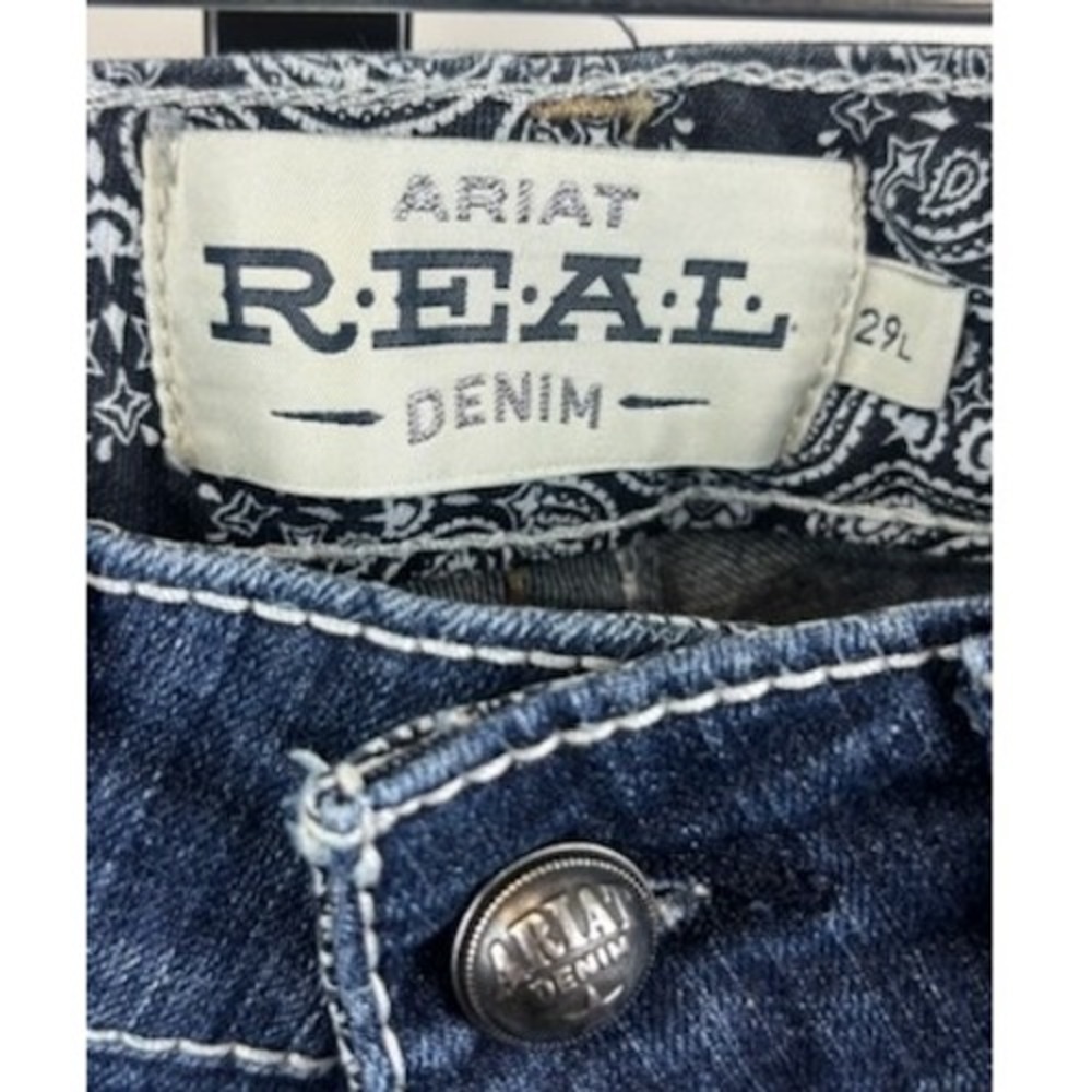Ariat REAL Denim Bootcut Jeans Wash Embellished‎ Pockets Women Size 29L - Picture 6 of 7